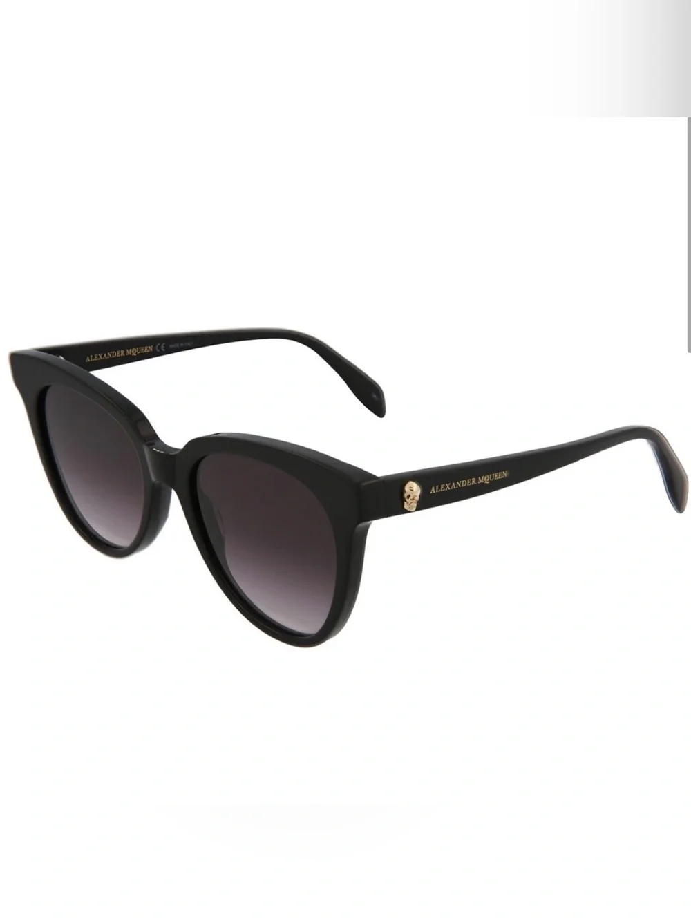 Alexander McQueen Black Cat-Eye Sunglasses with Gold Skull Detail